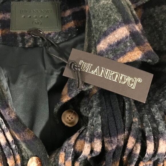 Anthropologie [BlankNYC] Green Plaid Fringe Shacket Jacket - Size Medium - NWT - Picture 10 of 12